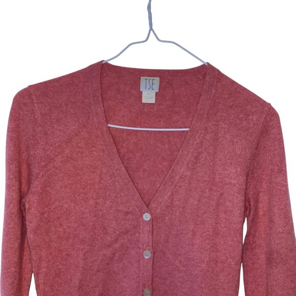 TSE 100% Cashmere Button Down Cardigan Women XS Sweater Maroon Pink Luxury Cozy - Picture 3 of 8